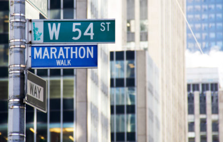 Marathon Walk street sign in New York City, located at the corner of West 54th St. and 6th Avenue in Manhattan